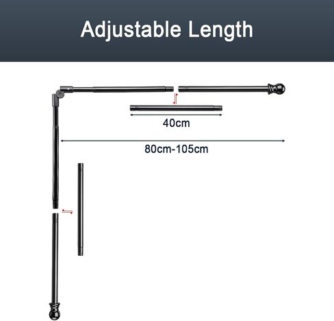 1 Inch Bay Window Curtain Rods 32-96 Inch Retractable Metal Corner Curtain Rods for Blackout Curtains with Wall Mount Black Round Finials in Kuwait