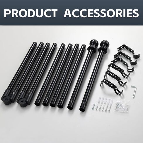 1 Inch Bay Window Curtain Rods 32-96 Inch Retractable Metal Corner Curtain Rods for Blackout Curtains with Wall Mount Black Round Finials in Kuwait