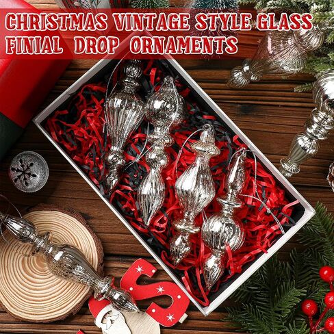 Mifoci 8 Pcs 6 Inch Christmas Finial Ornaments - Vintage Glass Hanging Decor for Holiday Tree (Silver) in Saudi Arabia