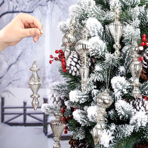 Mifoci 8 Pcs 6 Inch Christmas Finial Ornaments - Vintage Glass Hanging Decor for Holiday Tree (Silver) in Saudi Arabia