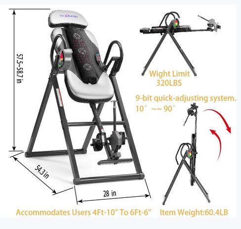 Model A Advanced Heat and Massage Heavy Duty Deluxe Inversion Table,320 lb Capacity,Gray/Black in Saudi Arabia