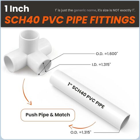 SDTC Tech 4-Pack 1 بوصة 5 طرق PVC تركيب الكوع الأثاث الصف موصل الأنابيب DIY PVC الجرف حديقة دعم هيكل تخزين الإطار، أبيض in Kuwait