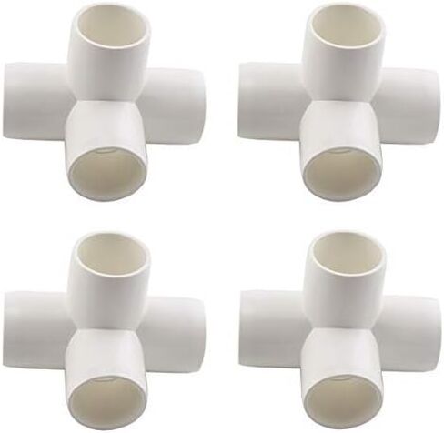 SDTC Tech 4-Pack 1 بوصة 5 طرق PVC تركيب الكوع الأثاث الصف موصل الأنابيب DIY PVC الجرف حديقة دعم هيكل تخزين الإطار، أبيض in Kuwait