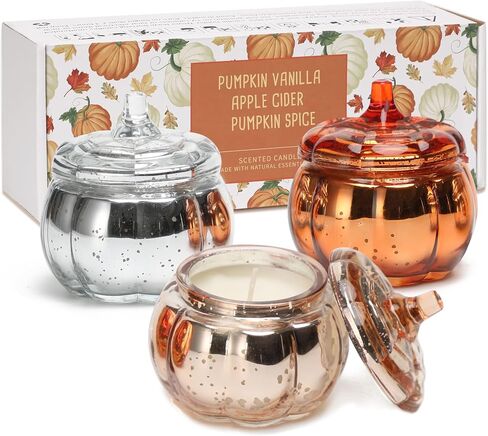 Pumpkin Shaped Candle Fall Autumn Farmhouse Decoration Halloween Candle Pumpkin Spice Scented Set of 3x4.5oz Christmas Candle Gift(Mix) in Saudi Arabia