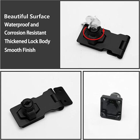 2.5 Inch Keyed Hasp Locks, Twist Knob Keyed Locking Hasp Latches Keyed for Small Doors, Cabinets (Black) in Saudi Arabia