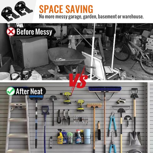 حامل أداة تشذيب الأعشاب على الحائط للتركيب على الحائط عالي التحمل في المرآب والحديقة وأداة كهربائية لتخزين أدوات تشذيب العشب وتشذيب التحوط (عبوة من قطعتين، أسود) in Kuwait