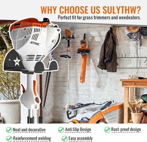 حامل أداة تشذيب الأعشاب على الحائط للتركيب على الحائط عالي التحمل في المرآب والحديقة وأداة كهربائية لتخزين أدوات تشذيب العشب وتشذيب التحوط (عبوة من قطعتين، أسود) in Kuwait