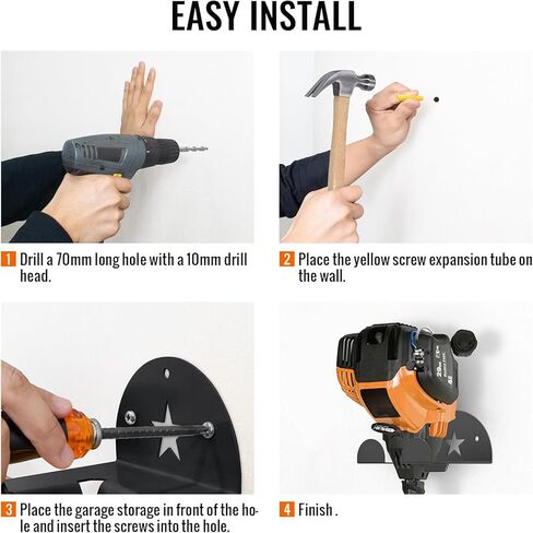 حامل أداة تشذيب الأعشاب على الحائط للتركيب على الحائط عالي التحمل في المرآب والحديقة وأداة كهربائية لتخزين أدوات تشذيب العشب وتشذيب التحوط (عبوة من قطعتين، أسود) in Kuwait