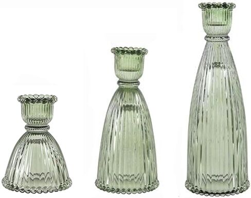 GENTI 3Pcs Glass Candlestick Holders - Taper Candles Holder, Crystal Candle Stick Holder for Wedding Party Table Centerpieces, Green in Saudi Arabia