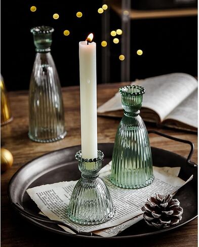 GENTI 3Pcs Glass Candlestick Holders - Taper Candles Holder, Crystal Candle Stick Holder for Wedding Party Table Centerpieces, Green in Saudi Arabia