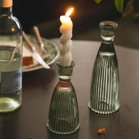 GENTI 3Pcs Glass Candlestick Holders - Taper Candles Holder, Crystal Candle Stick Holder for Wedding Party Table Centerpieces, Green in Saudi Arabia