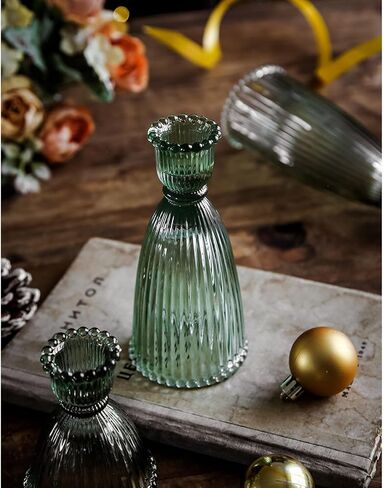 GENTI 3Pcs Glass Candlestick Holders - Taper Candles Holder, Crystal Candle Stick Holder for Wedding Party Table Centerpieces, Green in Saudi Arabia