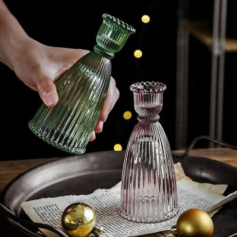 GENTI 3Pcs Glass Candlestick Holders - Taper Candles Holder, Crystal Candle Stick Holder for Wedding Party Table Centerpieces, Green in Saudi Arabia