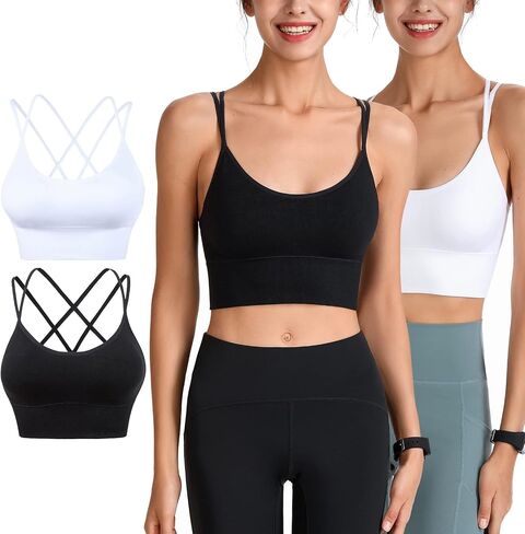 Sport Bras for Women, Cross Back Sports Bra with Padded Workout Yoga Bras Padded Cross Cropped Bras for Running Fitness Black in Saudi Arabia