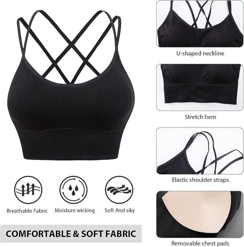 Sport Bras for Women, Cross Back Sports Bra with Padded Workout Yoga Bras Padded Cross Cropped Bras for Running Fitness Black in Saudi Arabia