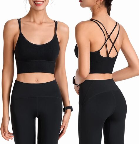 Sport Bras for Women, Cross Back Sports Bra with Padded Workout Yoga Bras Padded Cross Cropped Bras for Running Fitness Black in Saudi Arabia