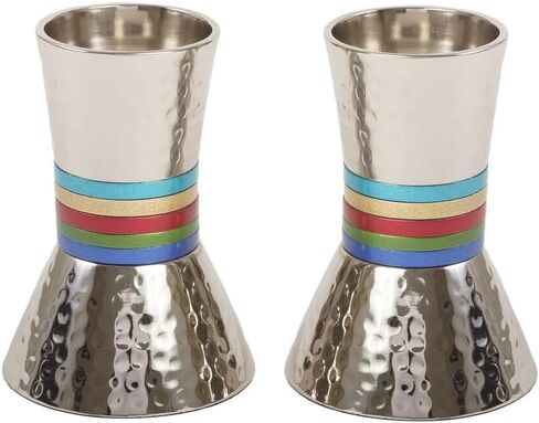 زوج من شمعدانات السبت | معدن مطروق مصمم بظلال من الحلقات الزرقاء | كا-2 in Kuwait