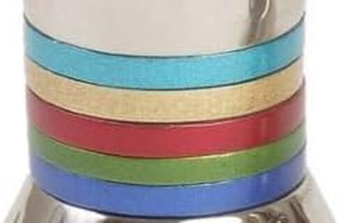 زوج من شمعدانات السبت | معدن مطروق مصمم بظلال من الحلقات الزرقاء | كا-2 in Kuwait