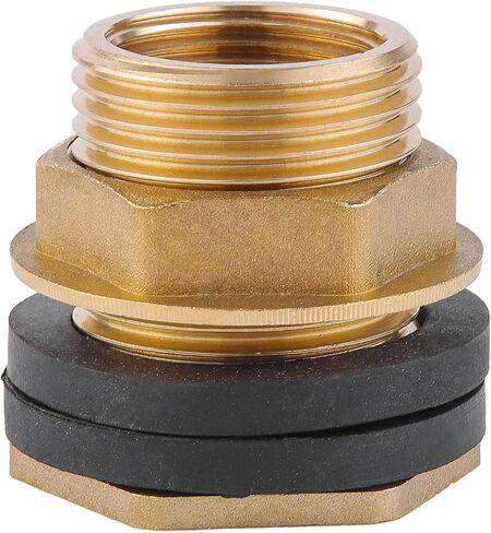 Bulkhead Fitting, Solid Brass, 3/4" NPT Female-1" NPT Male Water Tank Connector for Rain Barrels, Aquariums, Water Tanks, 2 Rubber Rings Stablizing in Saudi Arabia