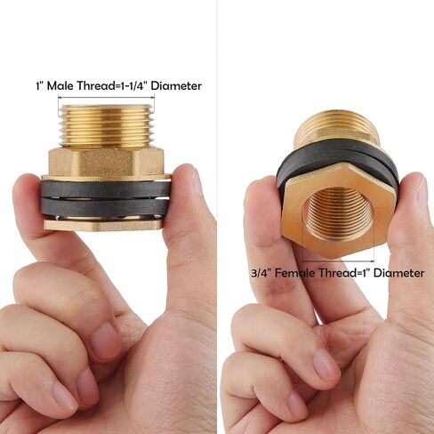 Bulkhead Fitting, Solid Brass, 3/4" NPT Female-1" NPT Male Water Tank Connector for Rain Barrels, Aquariums, Water Tanks, 2 Rubber Rings Stablizing in Saudi Arabia