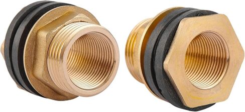 Bulkhead Fitting, Solid Brass, 3/4" NPT Female-1" NPT Male Water Tank Connector for Rain Barrels, Aquariums, Water Tanks, 2 Rubber Rings Stablizing in Saudi Arabia