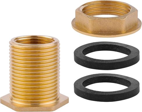 Bulkhead Fitting, Solid Brass, 3/4" NPT Female-1" NPT Male Water Tank Connector for Rain Barrels, Aquariums, Water Tanks, 2 Rubber Rings Stablizing in Saudi Arabia