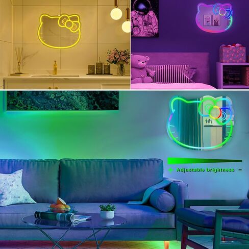 Vanity Mirror with Lights Kitty Mirror Neon Signs for Wall Decor Bathroom Mirror with Remote and App Control Dimmable Music Sync Color Changing Neon Signs for Girls Room Decor Makeup Mirror in Saudi Arabia