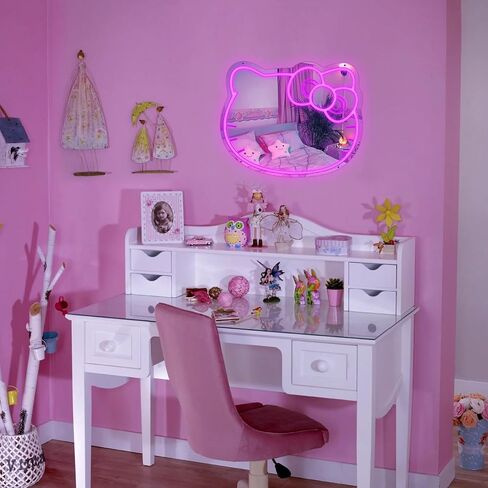 Vanity Mirror with Lights Kitty Mirror Neon Signs for Wall Decor Bathroom Mirror with Remote and App Control Dimmable Music Sync Color Changing Neon Signs for Girls Room Decor Makeup Mirror in Saudi Arabia