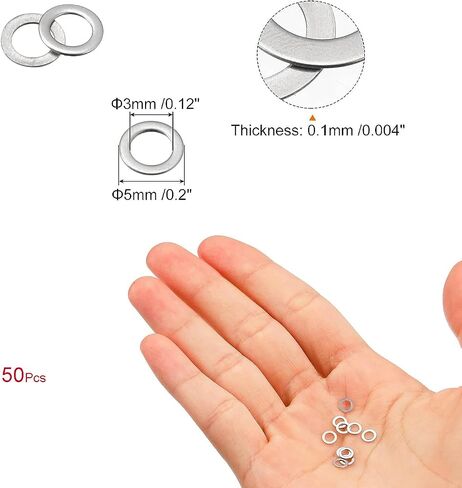 YXQ 3x5x0.1mm فواصل مسطحة رفيعة للغاية 304 غسالات مسطحة من الفولاذ المقاوم للصدأ M3 (50 قطعة) in Saudi Arabia
