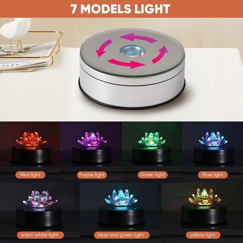 قاعدة عرض دوارة مع 7 مصابيح LED وقاعدة إضاءة لفن الكريستال الزجاجي، ديكور جميل لحفلات العطلات (أسود) in Saudi Arabia