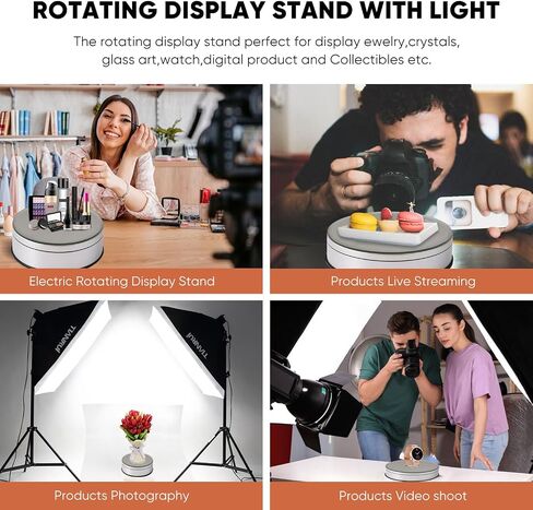 قاعدة عرض دوارة مع 7 مصابيح LED وقاعدة إضاءة لفن الكريستال الزجاجي، ديكور جميل لحفلات العطلات (أسود) in Saudi Arabia