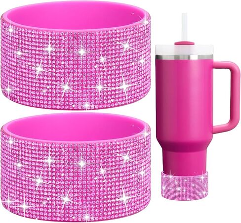 2PCS Diamond Glitter Silicone Boot for Stanley Cup 30oz 40oz Tumbler & for simple modern 40oz Boot -Pink Decoration for Stanley Cup Accessories, 2.8-2.9 inch Base Bottles Bling Anti-Slip Sleeve Cover in Saudi Arabia