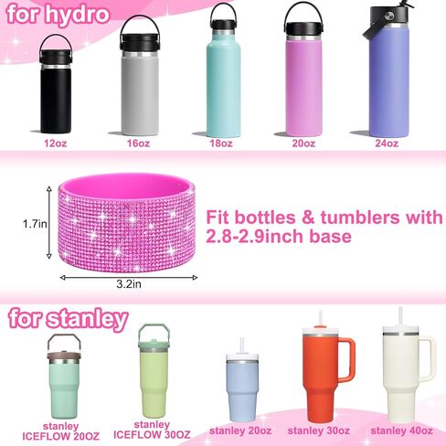 2PCS Diamond Glitter Silicone Boot for Stanley Cup 30oz 40oz Tumbler & for simple modern 40oz Boot -Pink Decoration for Stanley Cup Accessories, 2.8-2.9 inch Base Bottles Bling Anti-Slip Sleeve Cover in Saudi Arabia