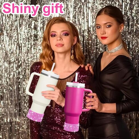 2PCS Diamond Glitter Silicone Boot for Stanley Cup 30oz 40oz Tumbler & for simple modern 40oz Boot -Pink Decoration for Stanley Cup Accessories, 2.8-2.9 inch Base Bottles Bling Anti-Slip Sleeve Cover in Saudi Arabia