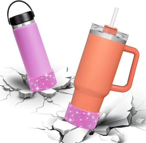 2PCS Diamond Glitter Silicone Boot for Stanley Cup 30oz 40oz Tumbler & for simple modern 40oz Boot -Pink Decoration for Stanley Cup Accessories, 2.8-2.9 inch Base Bottles Bling Anti-Slip Sleeve Cover in Saudi Arabia