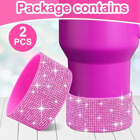 2PCS Diamond Glitter Silicone Boot for Stanley Cup 30oz 40oz Tumbler & for simple modern 40oz Boot -Pink Decoration for Stanley Cup Accessories, 2.8-2.9 inch Base Bottles Bling Anti-Slip Sleeve Cover in Saudi Arabia
