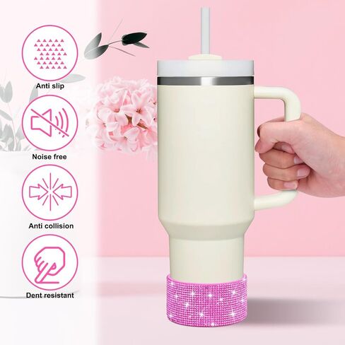 2PCS Diamond Glitter Silicone Boot for Stanley Cup 30oz 40oz Tumbler & for simple modern 40oz Boot -Pink Decoration for Stanley Cup Accessories, 2.8-2.9 inch Base Bottles Bling Anti-Slip Sleeve Cover in Saudi Arabia