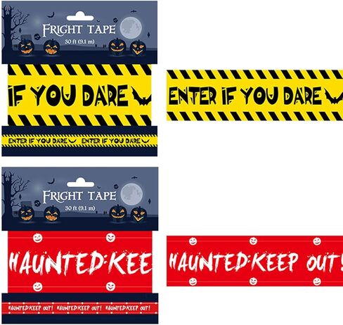 2 قطعة من أشرطة تحذير الهالوين، شريط أمان تحذيري للهالوين، شريط تحذيري أصفر وأحمر، أدخل إذا كنت تجرؤ على شريط لعلامات تحذير حفلات الهالوين، لوازم الديكور الداخلي (30 قدم) in Kuwait