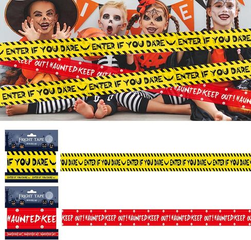 2 قطعة من أشرطة تحذير الهالوين، شريط أمان تحذيري للهالوين، شريط تحذيري أصفر وأحمر، أدخل إذا كنت تجرؤ على شريط لعلامات تحذير حفلات الهالوين، لوازم الديكور الداخلي (30 قدم) in Kuwait
