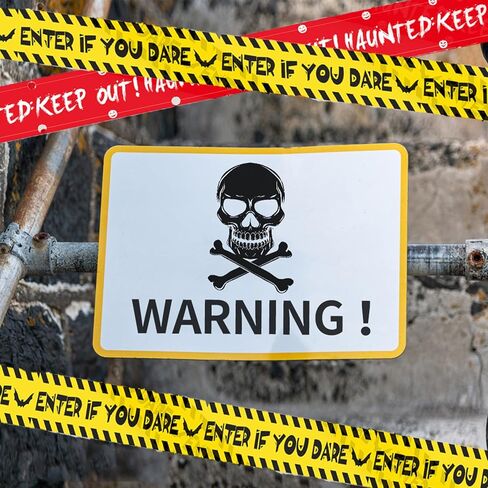 2 قطعة من أشرطة تحذير الهالوين، شريط أمان تحذيري للهالوين، شريط تحذيري أصفر وأحمر، أدخل إذا كنت تجرؤ على شريط لعلامات تحذير حفلات الهالوين، لوازم الديكور الداخلي (30 قدم) in Kuwait
