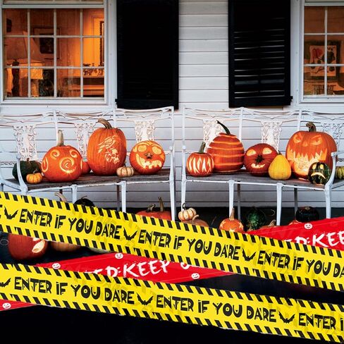 2 قطعة من أشرطة تحذير الهالوين، شريط أمان تحذيري للهالوين، شريط تحذيري أصفر وأحمر، أدخل إذا كنت تجرؤ على شريط لعلامات تحذير حفلات الهالوين، لوازم الديكور الداخلي (30 قدم) in Kuwait