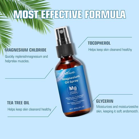 Magnesium Spray, Magnesium Oil for Feet, No Unhealthy Trace Minerals-Pure Organic Natural Topical Magnesium Spray for Body, Supplement for Leg Cramps, Muscle, Joint Health & Sleep Support in Saudi Arabia