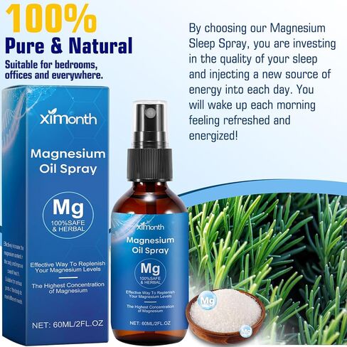 Magnesium Spray, Magnesium Oil for Feet, No Unhealthy Trace Minerals-Pure Organic Natural Topical Magnesium Spray for Body, Supplement for Leg Cramps, Muscle, Joint Health & Sleep Support in Saudi Arabia