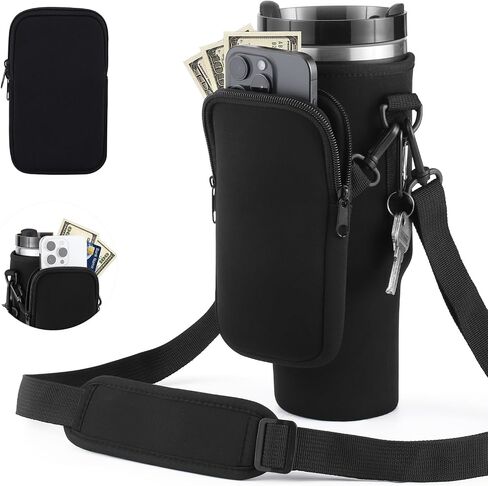 Water Bottle Carrier Bag with Phone Pocket for Stanley 40 oz Tumbler Cup Accessories with Simple Strap for Modern for Quencher Adjustable Carabiner Neoprene Water Bottle Sleeve Holder Pouch in Saudi Arabia