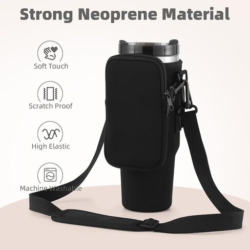 Water Bottle Carrier Bag with Phone Pocket for Stanley 40 oz Tumbler Cup Accessories with Simple Strap for Modern for Quencher Adjustable Carabiner Neoprene Water Bottle Sleeve Holder Pouch in Saudi Arabia
