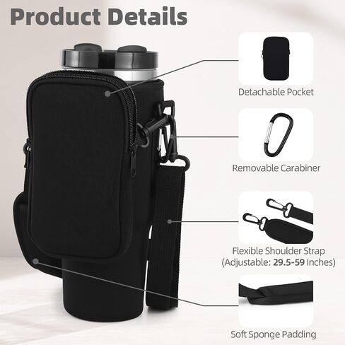 Water Bottle Carrier Bag with Phone Pocket for Stanley 40 oz Tumbler Cup Accessories with Simple Strap for Modern for Quencher Adjustable Carabiner Neoprene Water Bottle Sleeve Holder Pouch in Saudi Arabia