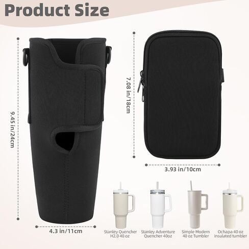 Water Bottle Carrier Bag with Phone Pocket for Stanley 40 oz Tumbler Cup Accessories with Simple Strap for Modern for Quencher Adjustable Carabiner Neoprene Water Bottle Sleeve Holder Pouch in Saudi Arabia