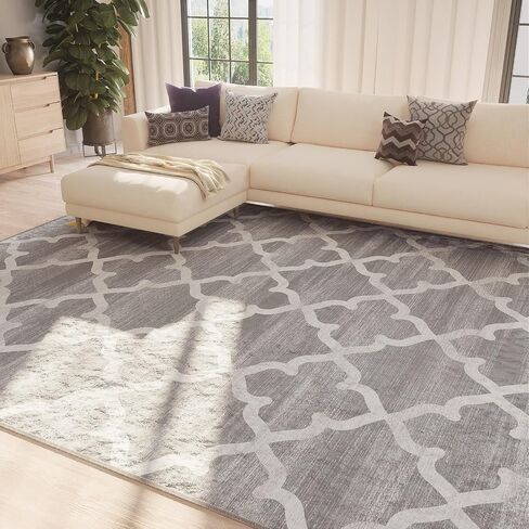 8x10 Area Rugs for Living Room Machine Washable Non-Slip Grey Rugs Moroccan Modern Trellis Carpet for Dining Room Bedroom Kitchen Indoor Entryway Laundry Room in Saudi Arabia