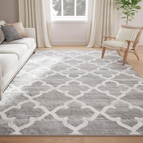 8x10 Area Rugs for Living Room Machine Washable Non-Slip Grey Rugs Moroccan Modern Trellis Carpet for Dining Room Bedroom Kitchen Indoor Entryway Laundry Room in Saudi Arabia