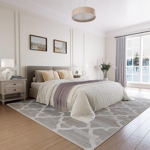 8x10 Area Rugs for Living Room Machine Washable Non-Slip Grey Rugs Moroccan Modern Trellis Carpet for Dining Room Bedroom Kitchen Indoor Entryway Laundry Room in Saudi Arabia